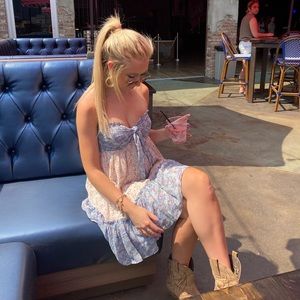 Strapless Tie-Front Detail Floral Dress